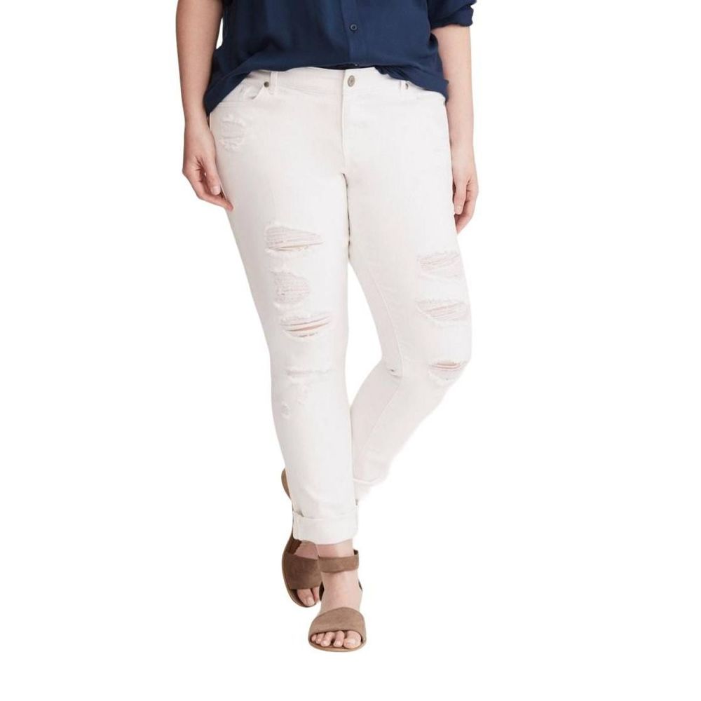 torrid White Distressed Ankle Cropped Jeans